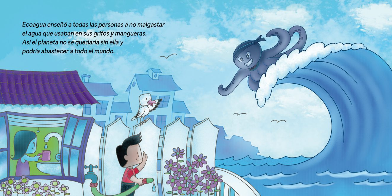 ilustración cuento infantil ahorro agua