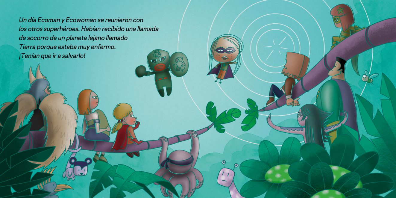 ilustración cuento infantil superheroes